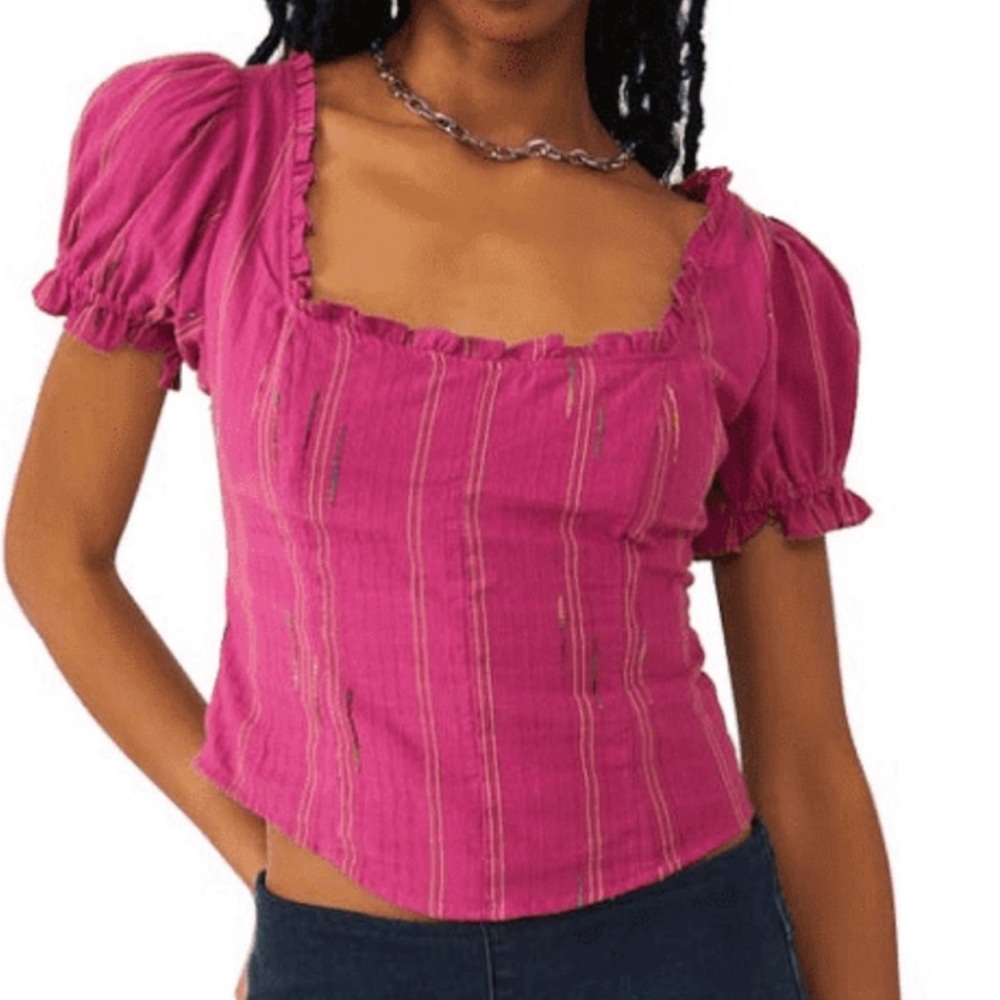 FREE PEOPLE SEROTONIN PINK MEDIUM SHORT SLEEVE TOP - Picture 2 of 7
